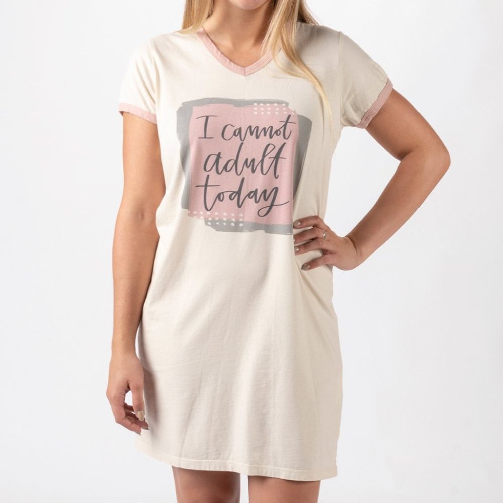 NWT Primitives by Kathy | White & Pink 'I Cannot Adult Today' V-Neck Sleep Dress